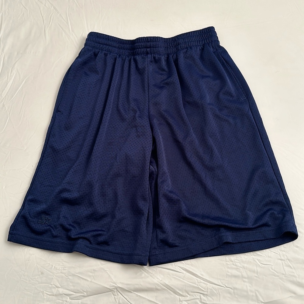 Starter navy blue solid mesh athletic shorts